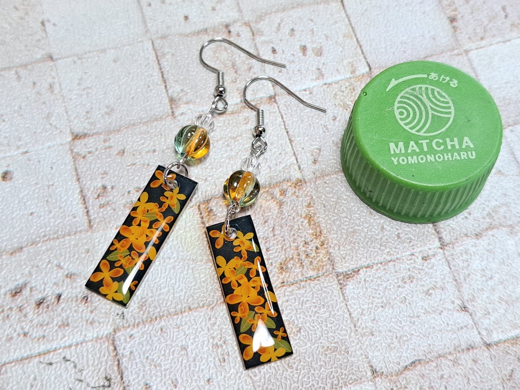 和風 和柄 花札 金木犀 デザインピアス イヤリング(ハンドメイド)