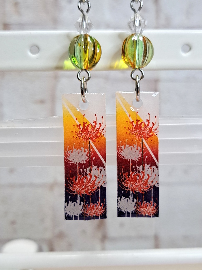 和風 和柄 花札 彼岸花(夕暮れ) デザインピアス イヤリング(ハンドメイド)