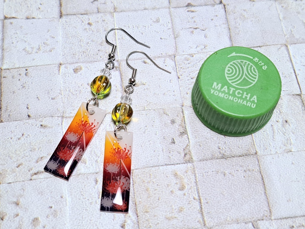 和風 和柄 花札 彼岸花(夕暮れ) デザインピアス イヤリング(ハンドメイド)