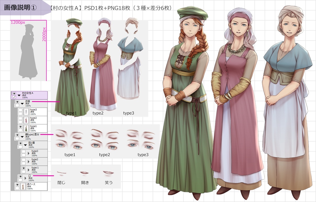 NPC立ち絵素材【村人・女性AB】改二