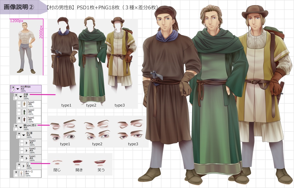 NPC立ち絵素材【村人・男性AB】