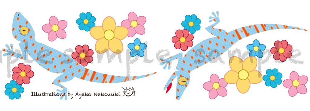 15mmマスキングテープ03(トッケイヤモリとお花)