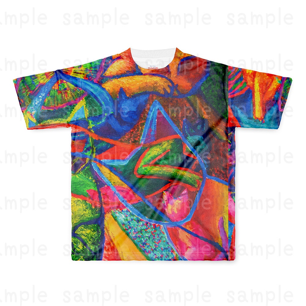 全面プリントTシャツ(絵画/ねこ)