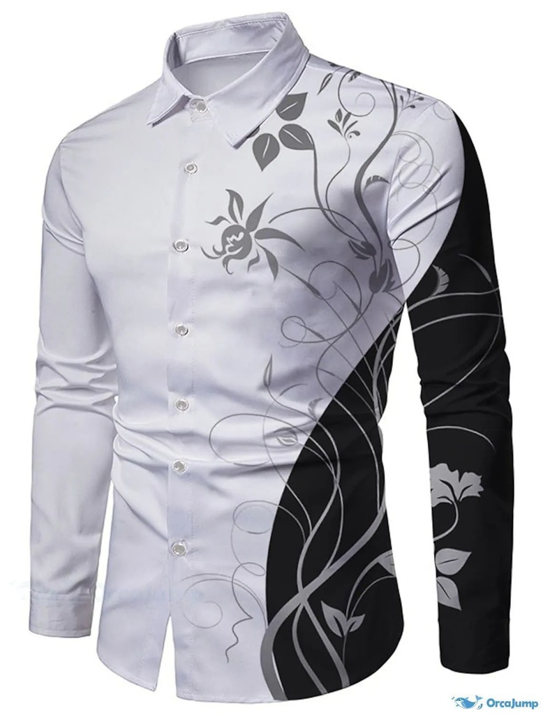 Mens White Floral Collar Printed Street Casual Long – FBX For Avart of Unity/Blender/VRChat
