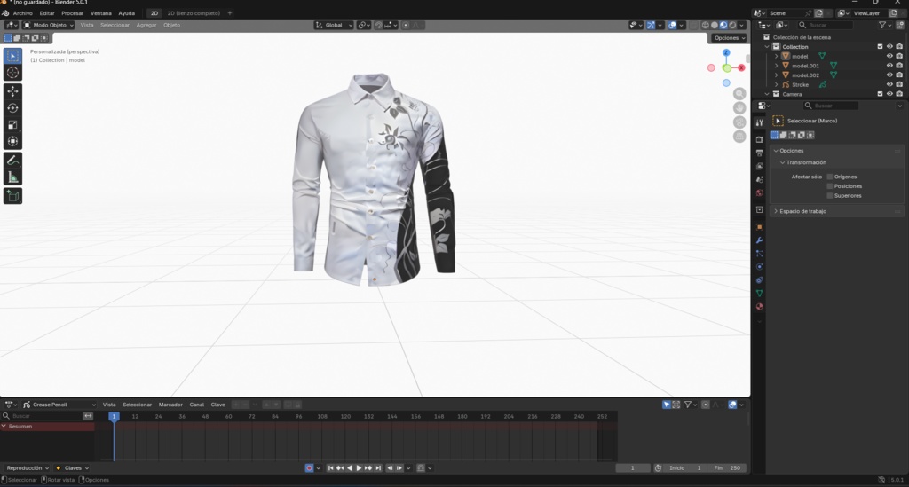 Mens White Floral Collar Printed Street Casual Long โ FBX For Avart of Unity/Blender/VRChat