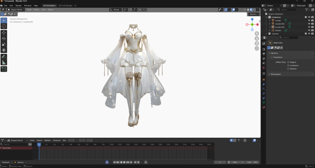 Fancy white and gold dress – FBX For Avart of Unity/Blender/VRChat