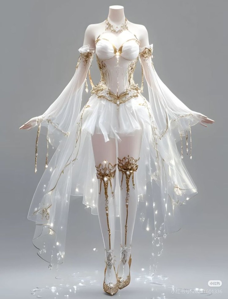 Fancy white and gold dress – FBX For Avart of Unity/Blender/VRChat