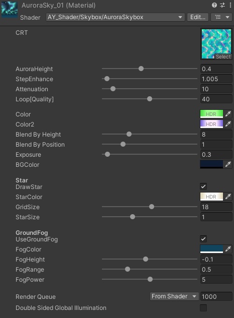 Skybox用オーロラシェーダー「AySkybox_AuroraSky」