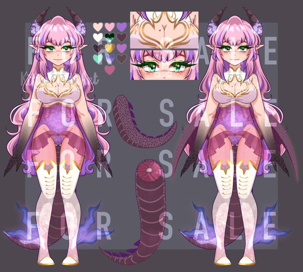 Pink Dragon - 3D Model + Ref sheet - vTuber Adoptable