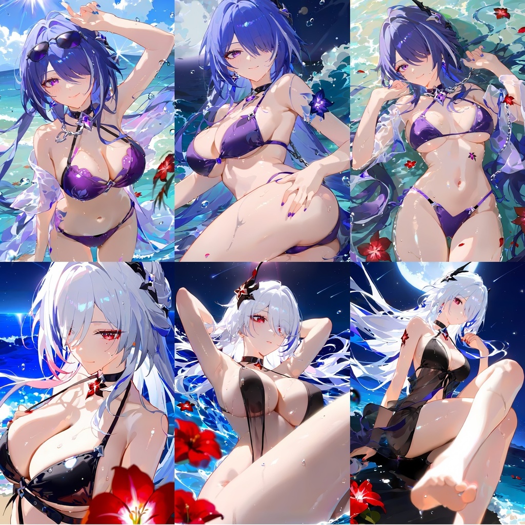 [53枚] 4K HD Acheron(黄泉）blue& white hair Swimsuit