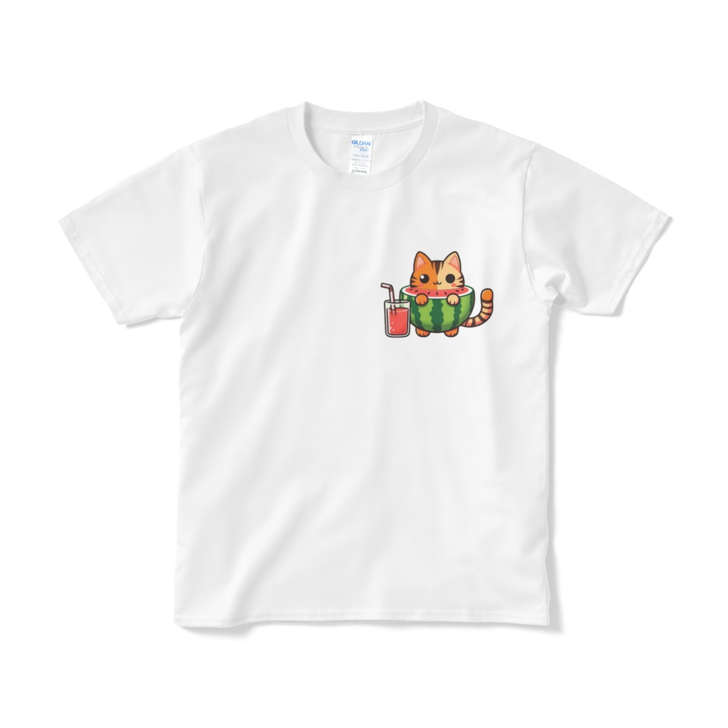 スイカ猫Tシャツ(ホワイト)