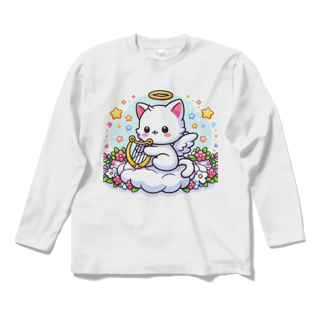 猫天使ロングスリーブTシャツ・ホワイト