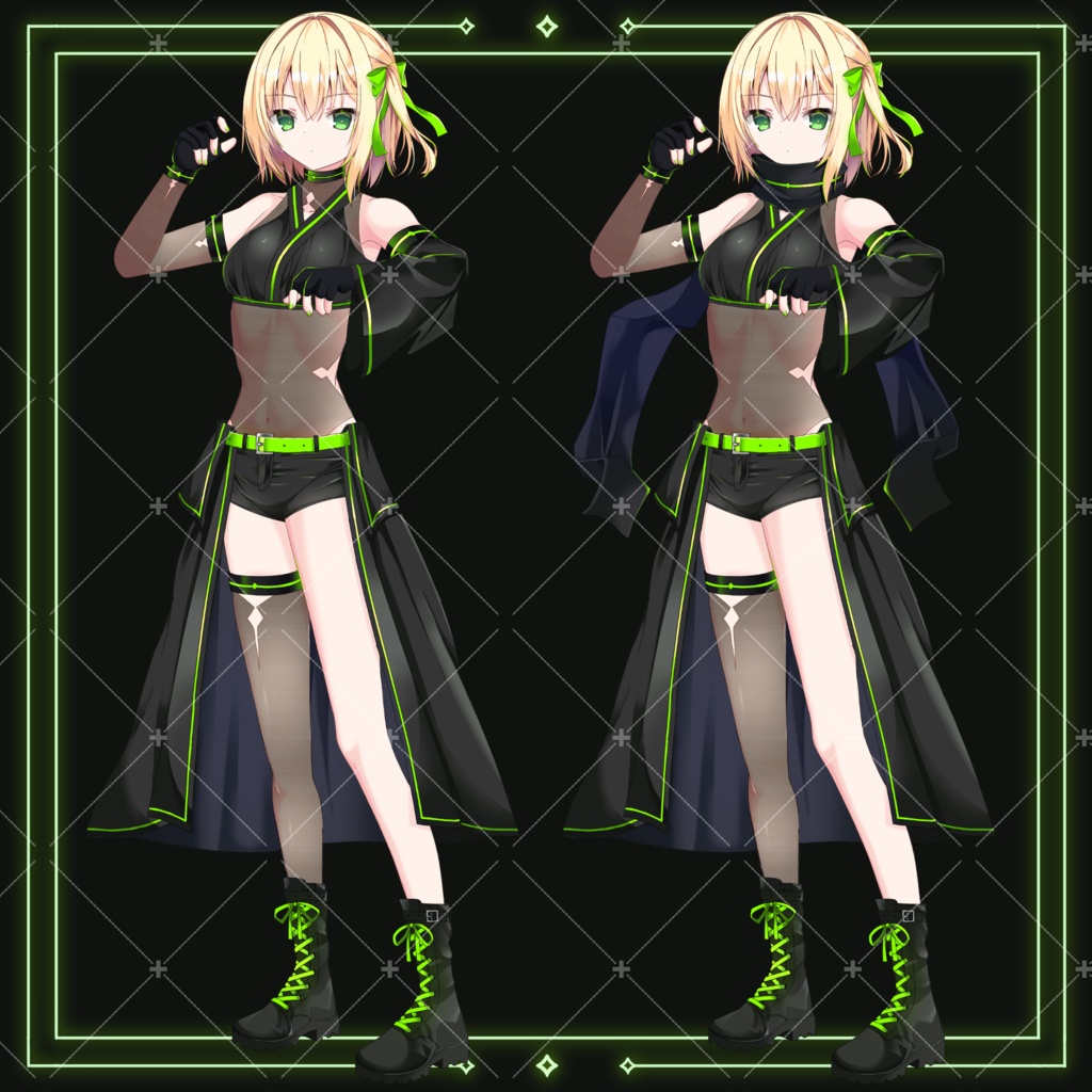 ネオンくノ一(グリーン)・立ち絵素材_表情10種