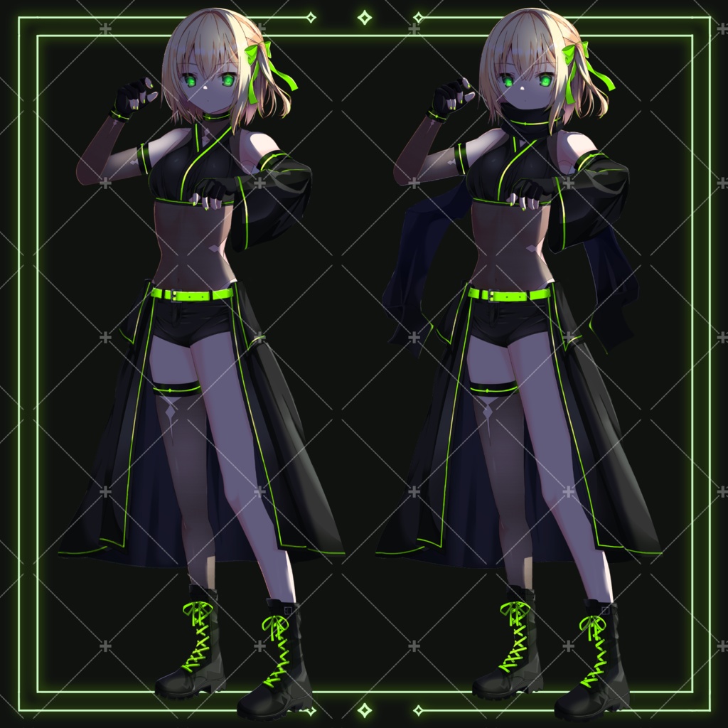 ネオンくノ一(グリーン)・立ち絵素材_表情10種