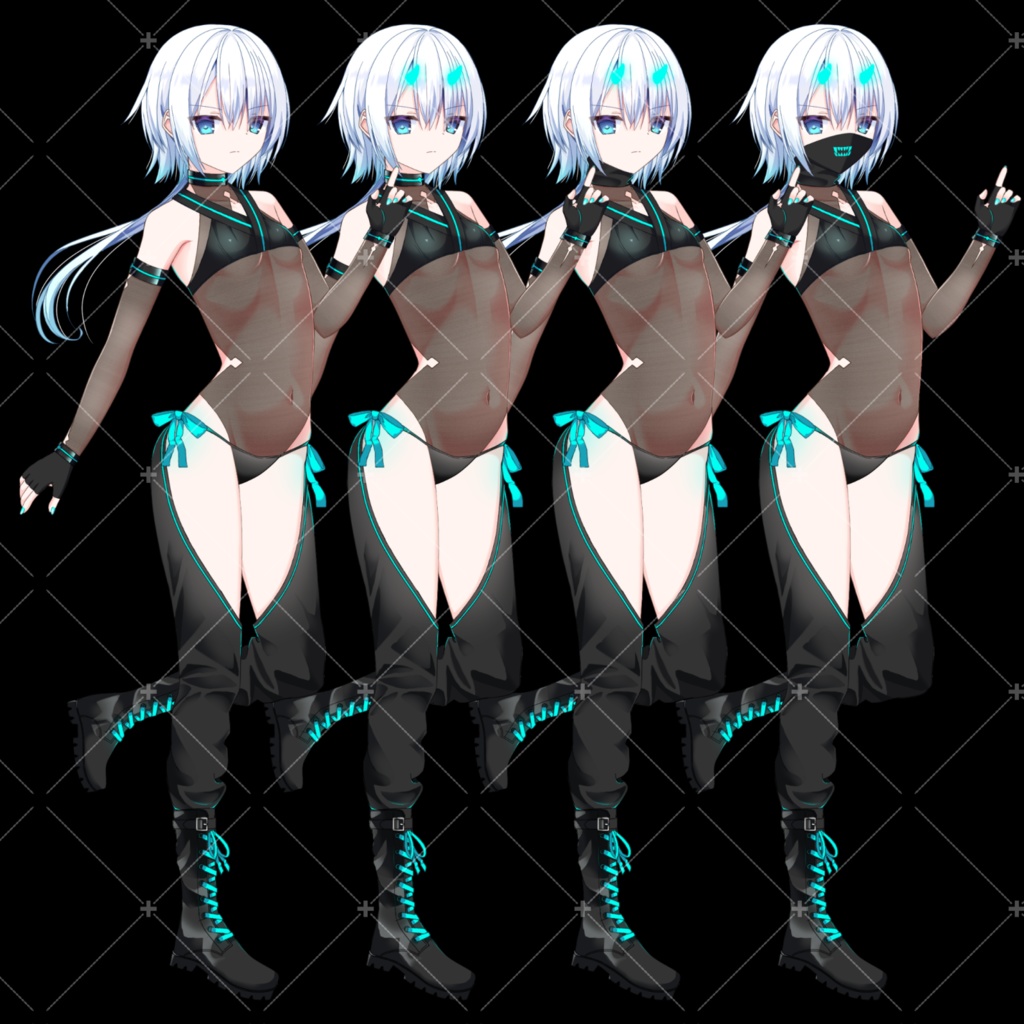 ネオンくノ一(ブルー)・立ち絵素材_表情10種