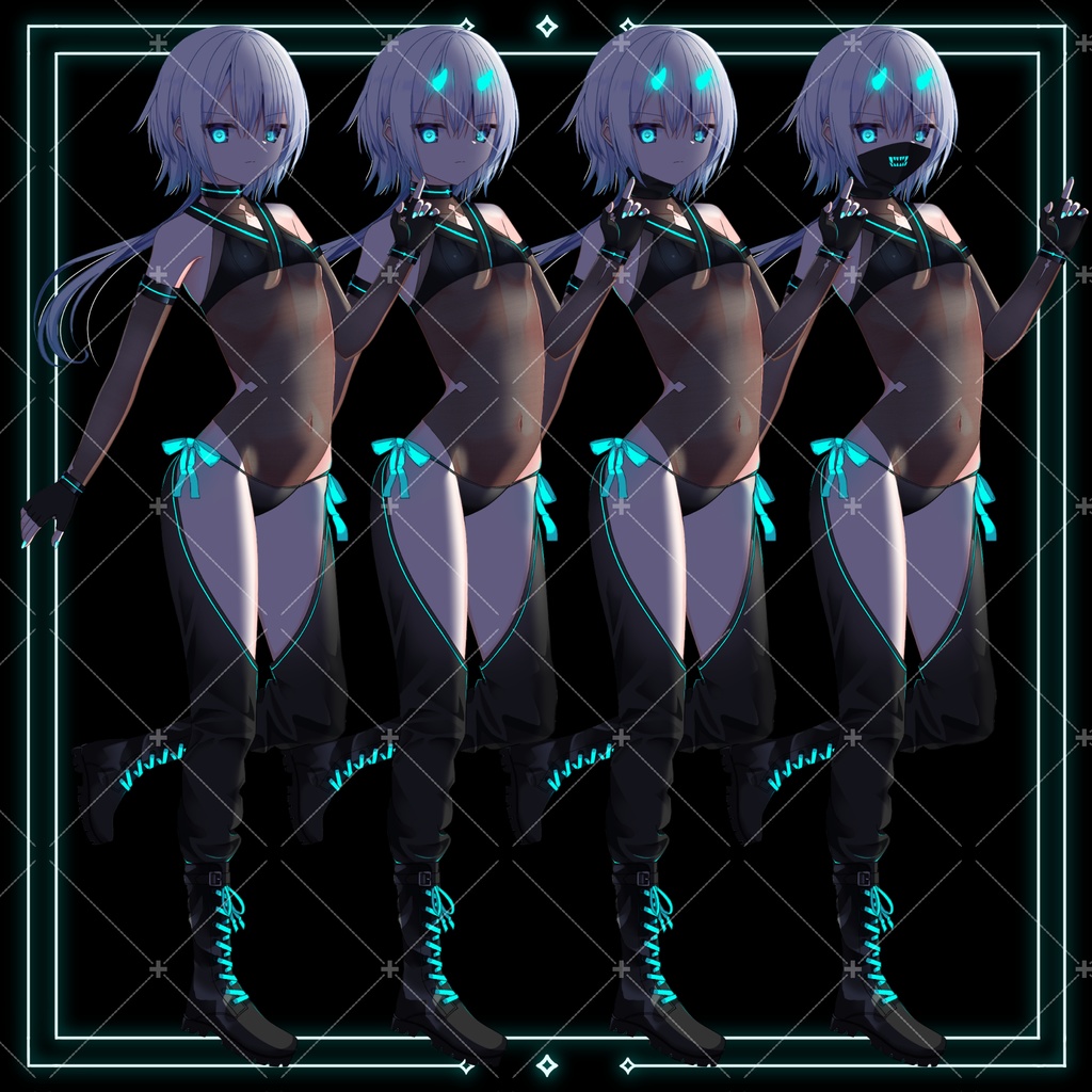 ネオンくノ一(ブルー)・立ち絵素材_表情10種