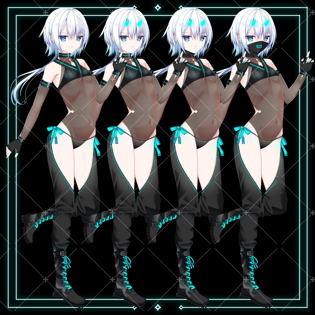 ネオンくノ一(ブルー)・立ち絵素材_表情10種