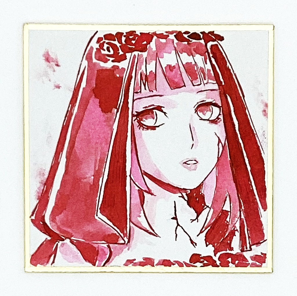 豆色紙インクイラスト（人形少女）