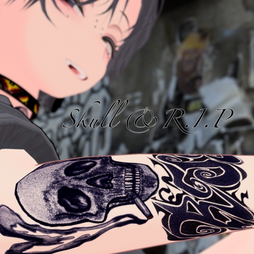Skull&R.I.P&Clover TattooSet