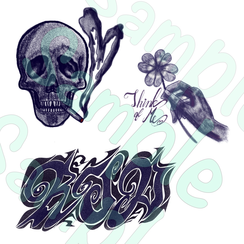 Skull&R.I.P&Clover TattooSet