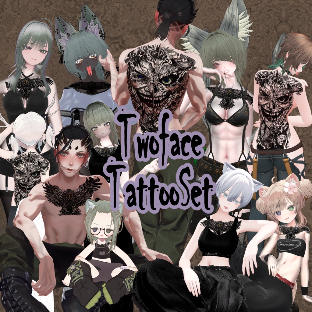 TwoFaceTattooSet【VRC想定】10アバター対応データ有