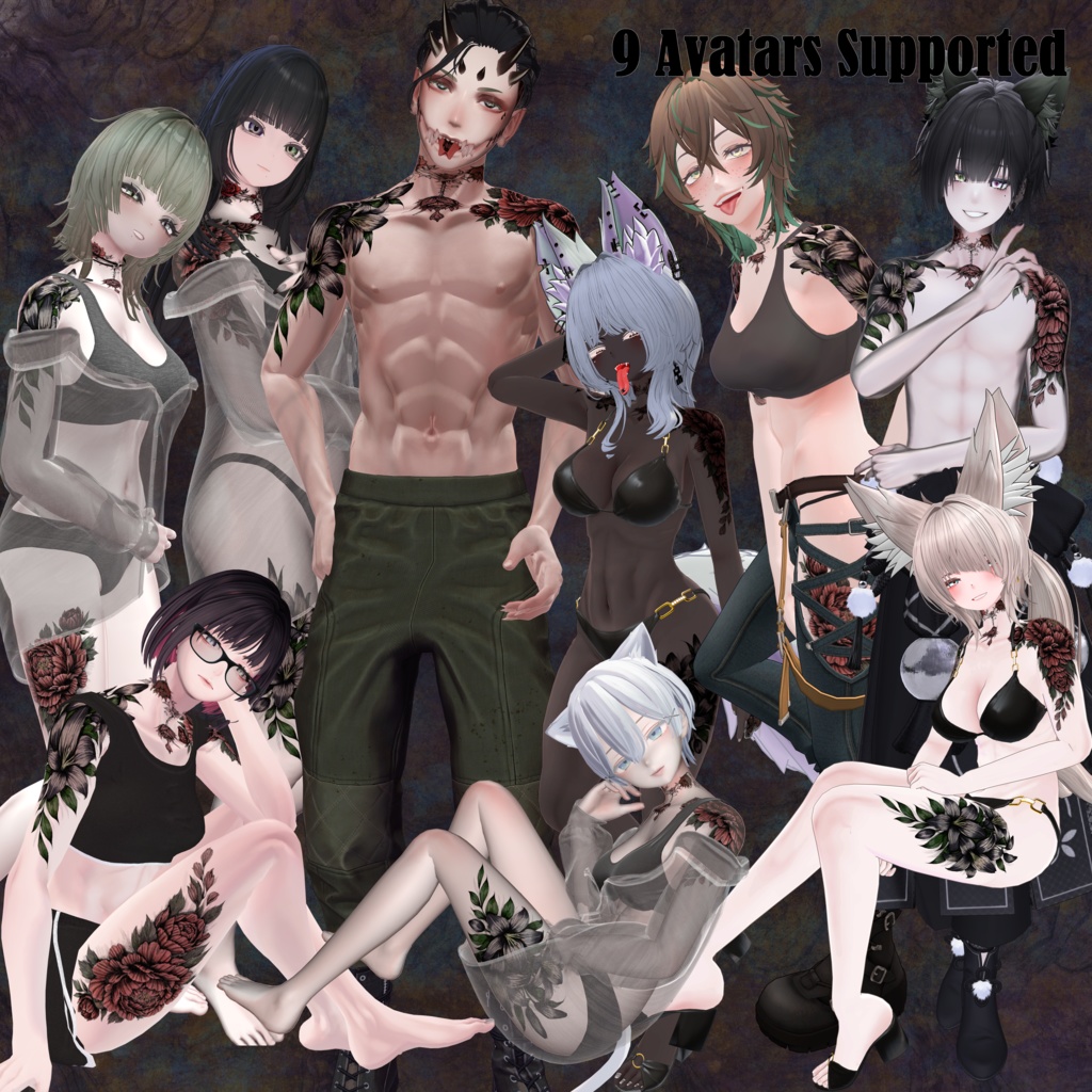 FlowerTattooSet【VRC想定】9アバター対応データ有