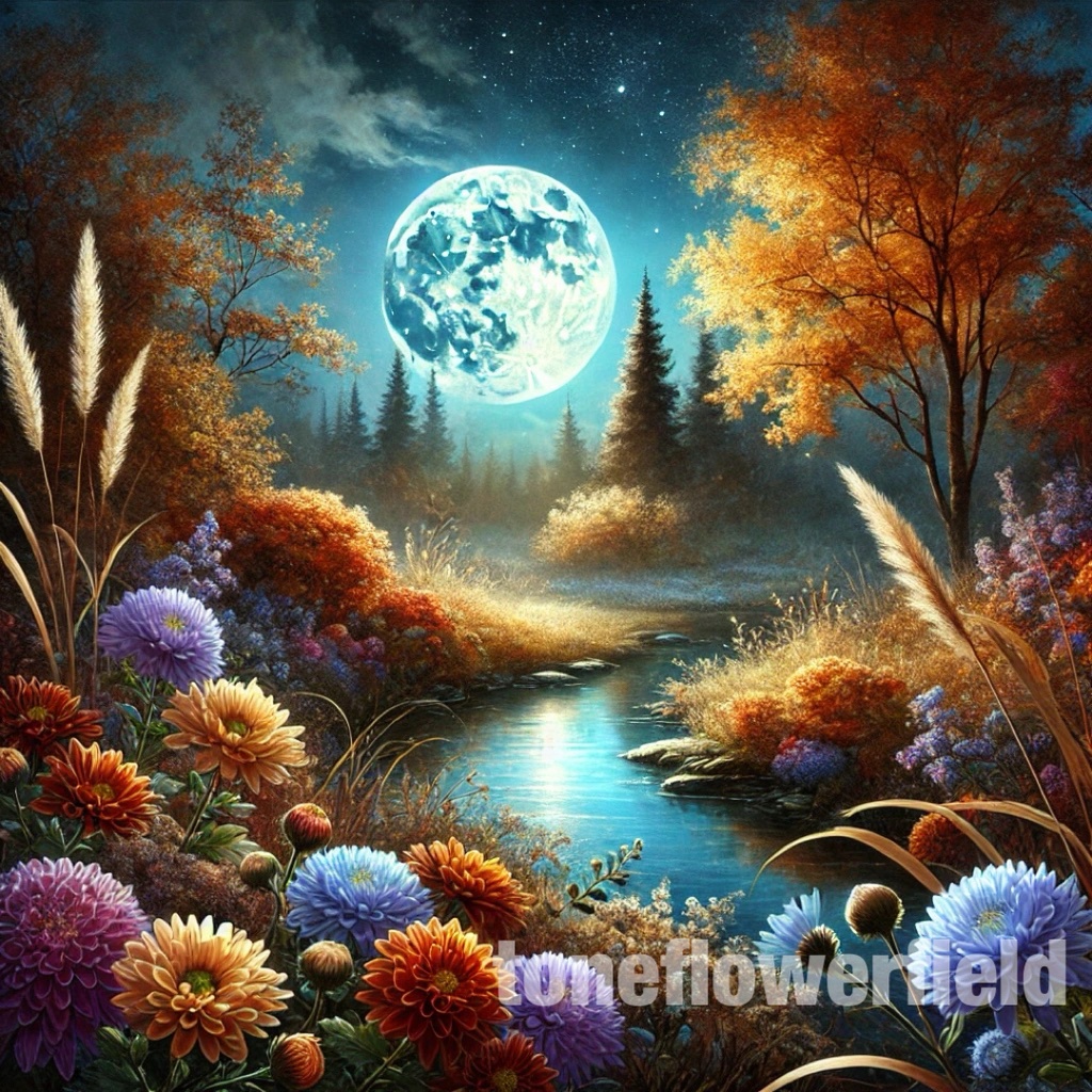 Moonlit Autumn Flowers – Digital Fantasy Art (1 Artwork)