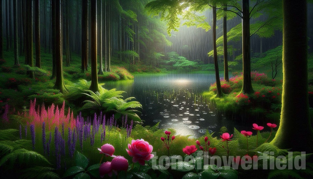 Rainlit Forest Lake