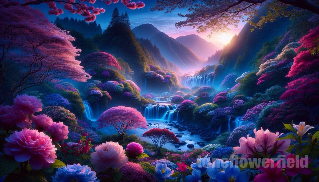 Tranquil Blooming Falls