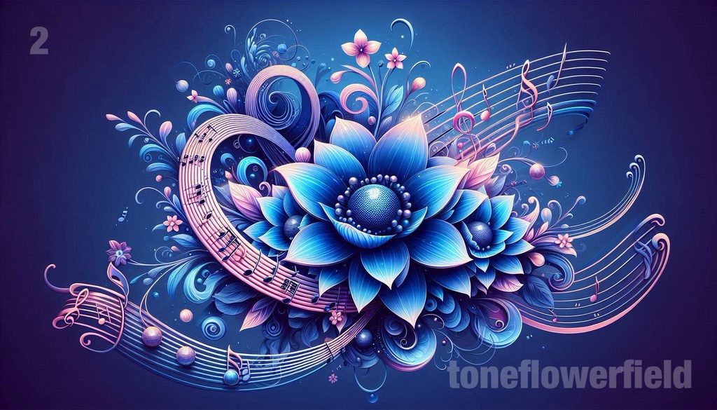 Mystical Musical Blossom - Blue Lotus Digital Art Collection with Dancing Notes