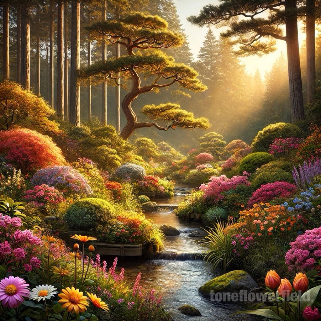 Golden Light: Serene Sacred Garden