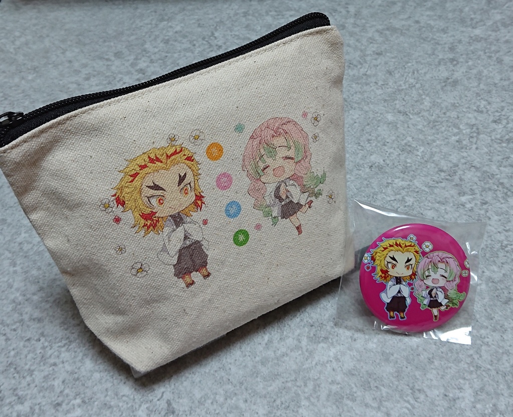 鬼滅:煉獄&甘露寺 師弟絵ポーチと缶バッチセット(単品有り)