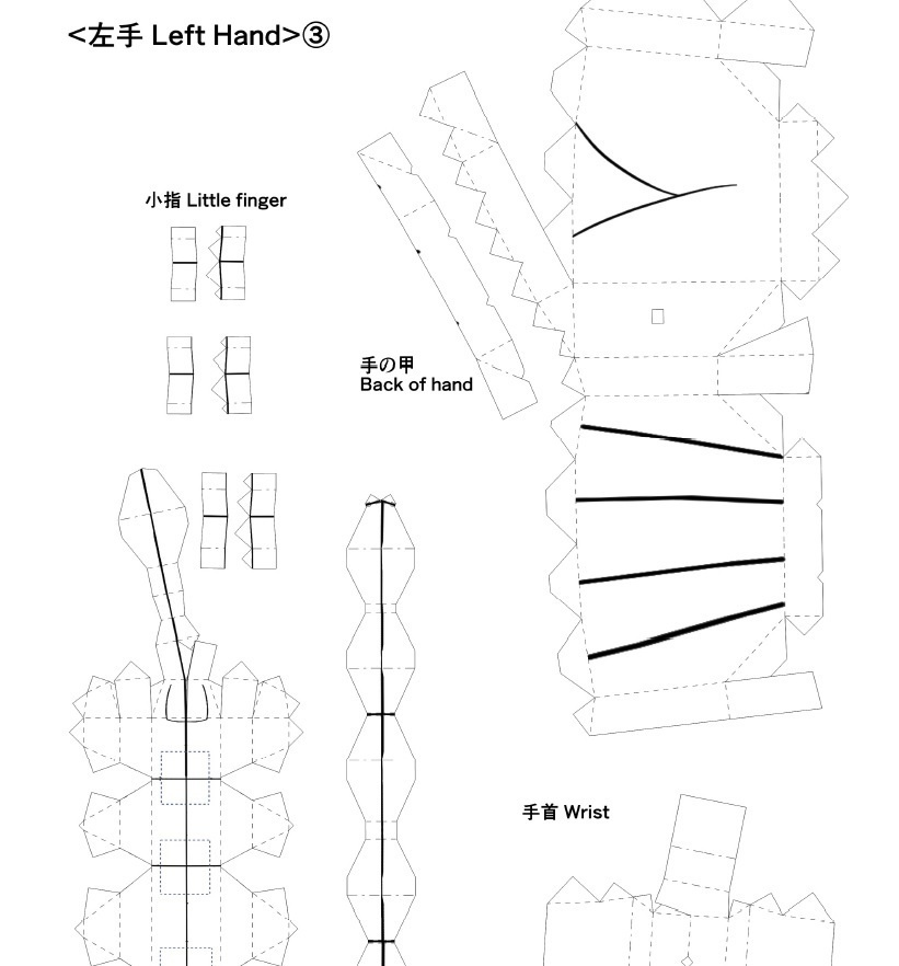 ハンドモデル展開図データ(ペーパークラフト展開図/商用可/トレース自由)