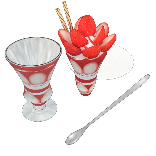 3Dモデル パフェセット(いちご/チョコ/トロピカル/皿・スプーン付/Blender/FBX)