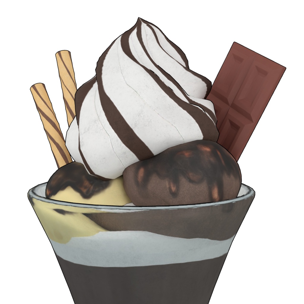 3Dモデル パフェセット(いちご/チョコ/トロピカル/皿・スプーン付/Blender/FBX)