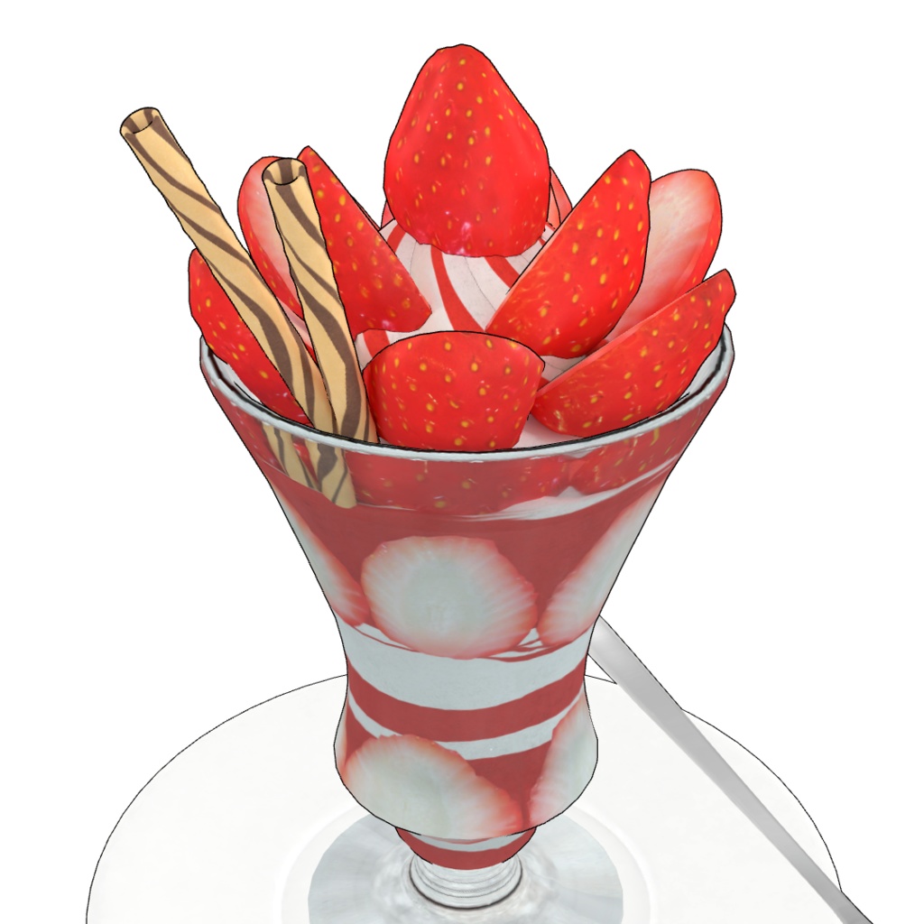 3Dモデル パフェセット(いちご/チョコ/トロピカル/皿・スプーン付/Blender/FBX)
