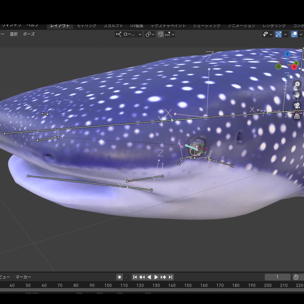 3D ジンベエザメ ver1.0.0 (全身可動/Blender/FBX/サメシリーズ)