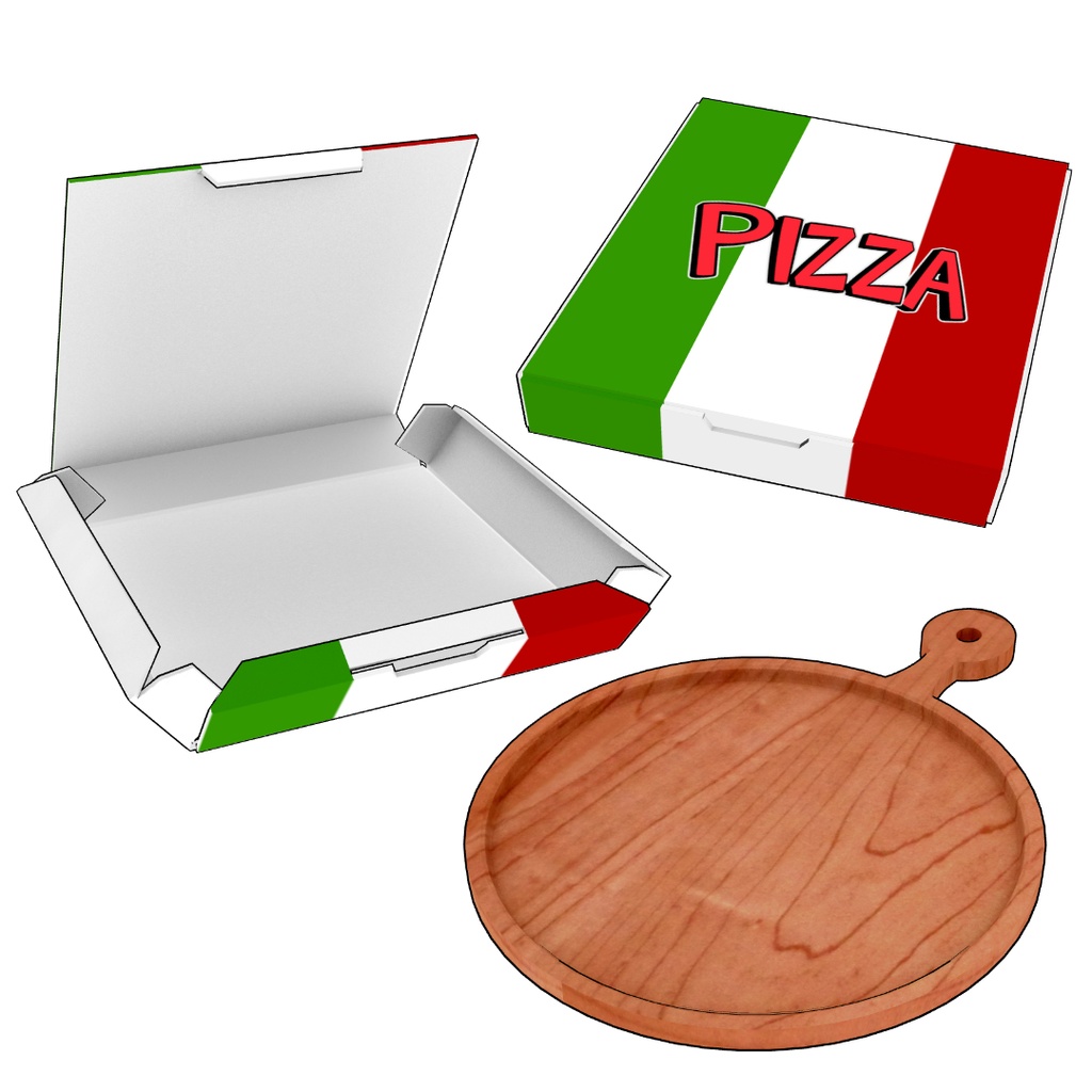 3D厚焼きピッツァ12種+ピザボックス・トレー(Blender/FBX/可動/メタバース)