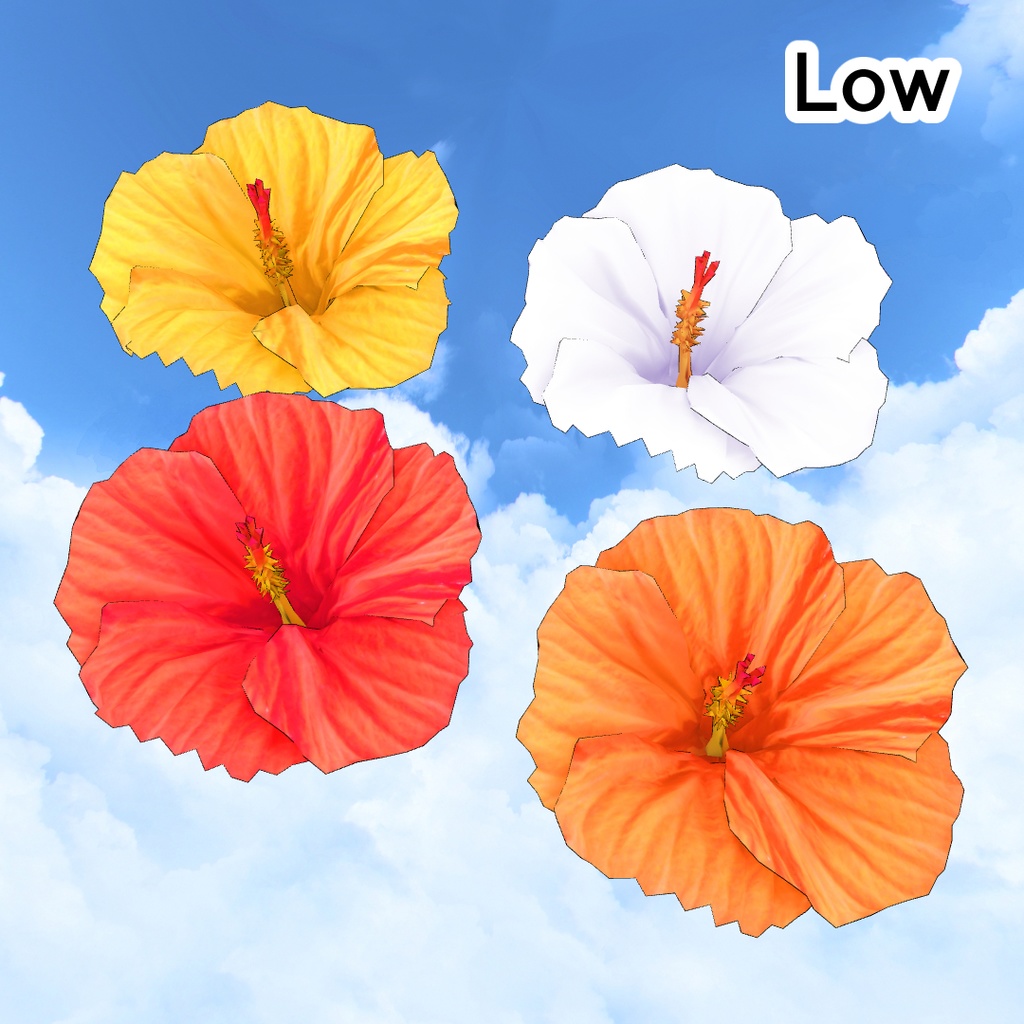 3Dハイビスカス Hibiscus(5色/FBX/Blender/Unity/CLIPSTUDIO/メタバース/Cluster)