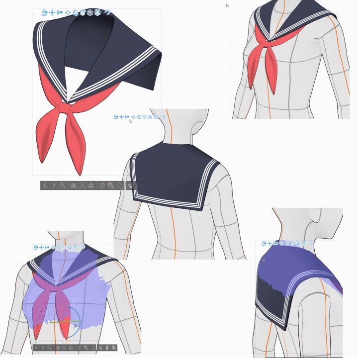 【期間限定割引中】3Dセーラーカラー(7色/ボーン設定済/FBX)