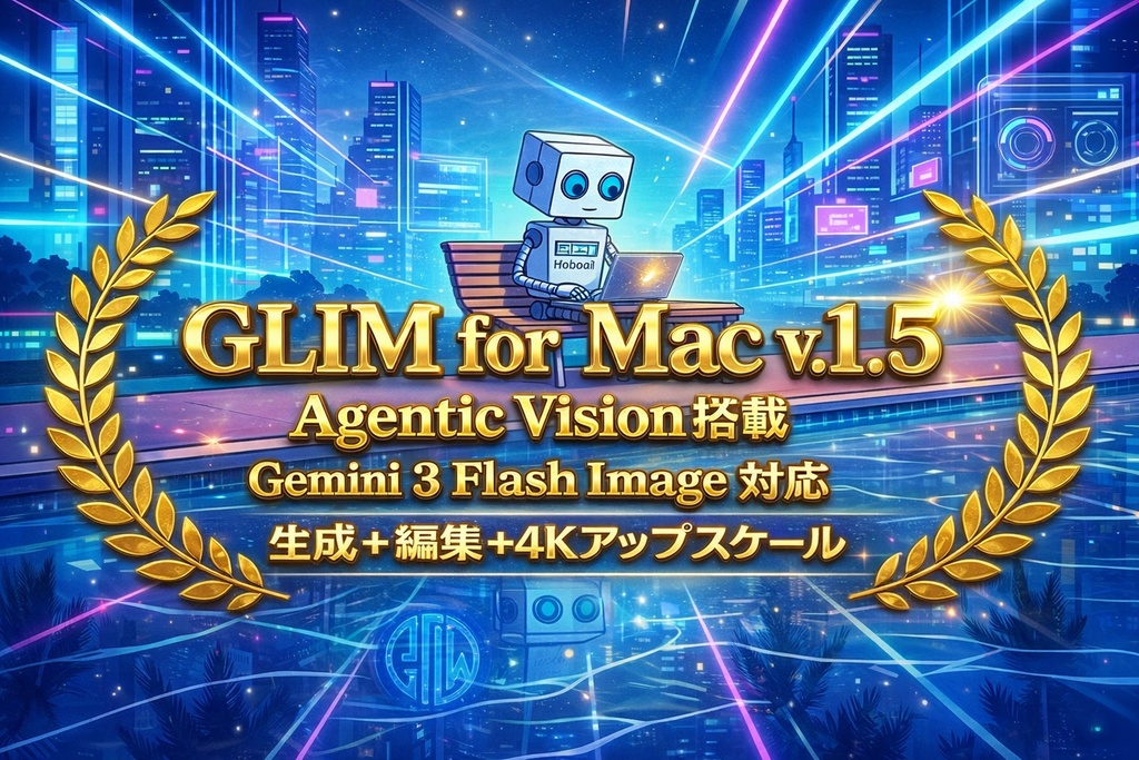 GLIM for Mac v1.5｜Agentic Vision搭載｜Gemini 3 Flash Image対応｜生成＋編集＋4Kアップスケール（買い切り）