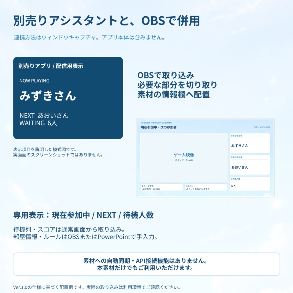 空と雲の参加型ゲーム配信スターターセット|9:16+16:9同梱・OBS素材+PowerPoint編集版