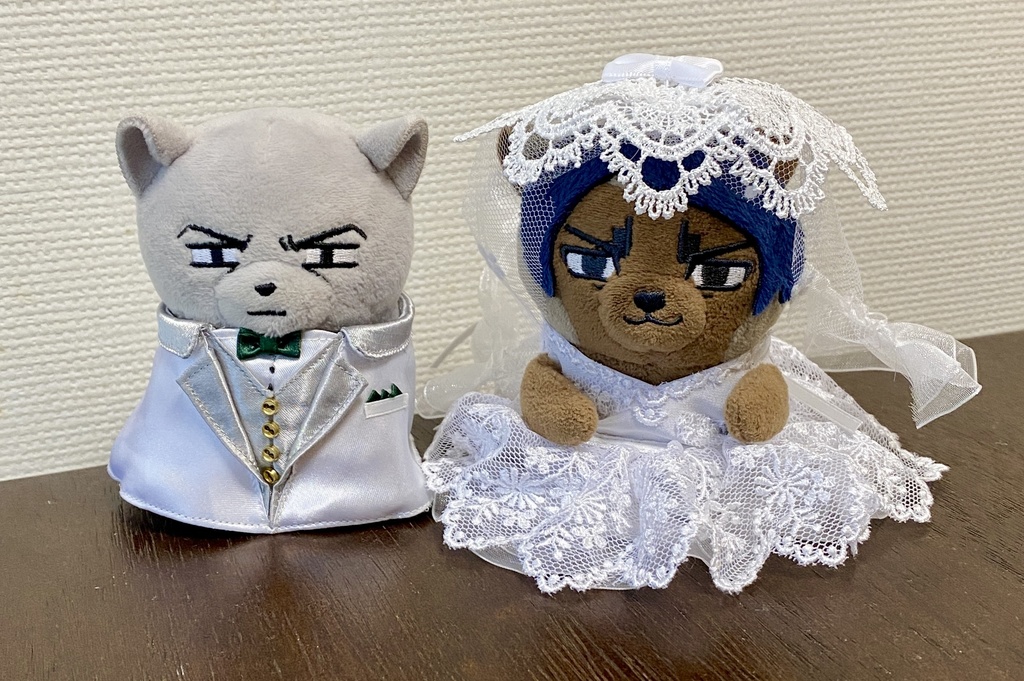 ぬい用タキシード&ウェディングドレス ベール付き