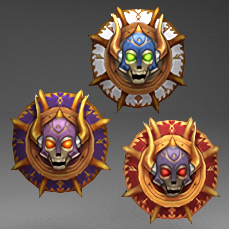 【3Dモデル】ローポリ骸骨モチーフな盾の3色セット 