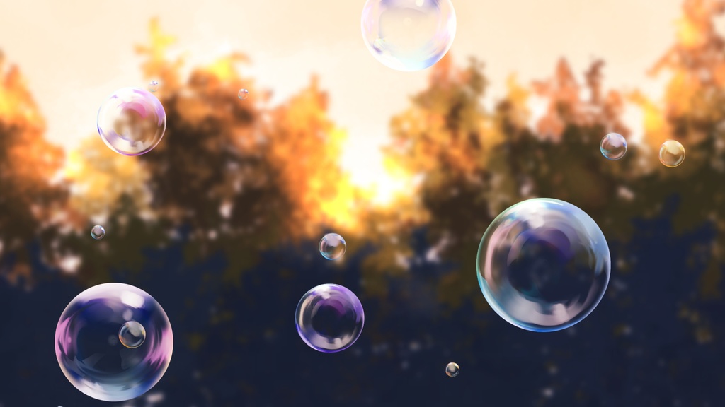 夕日とシャボン玉