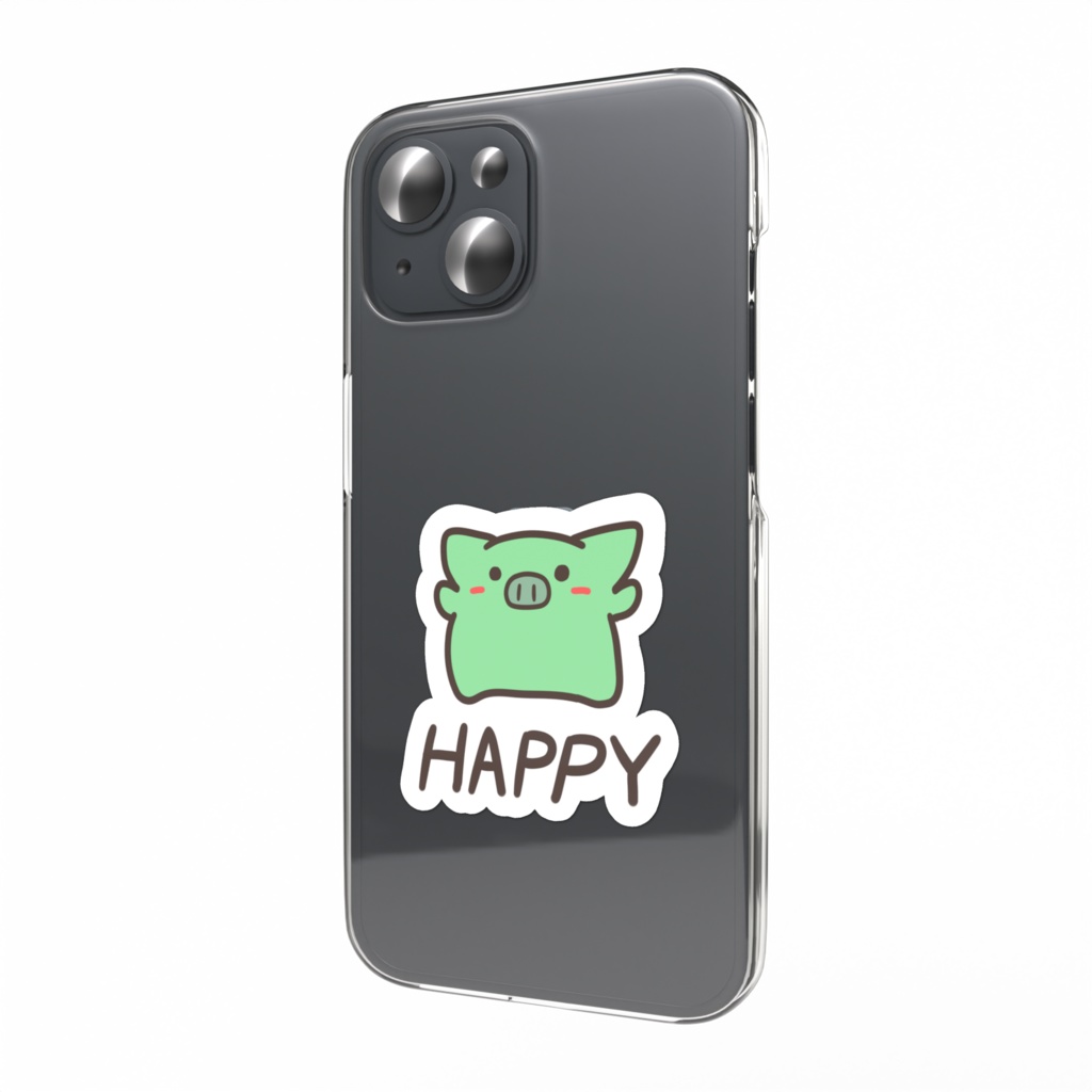【オリジナル】緑の豚ハッピーアンドウステッカー【スマホステッカー】