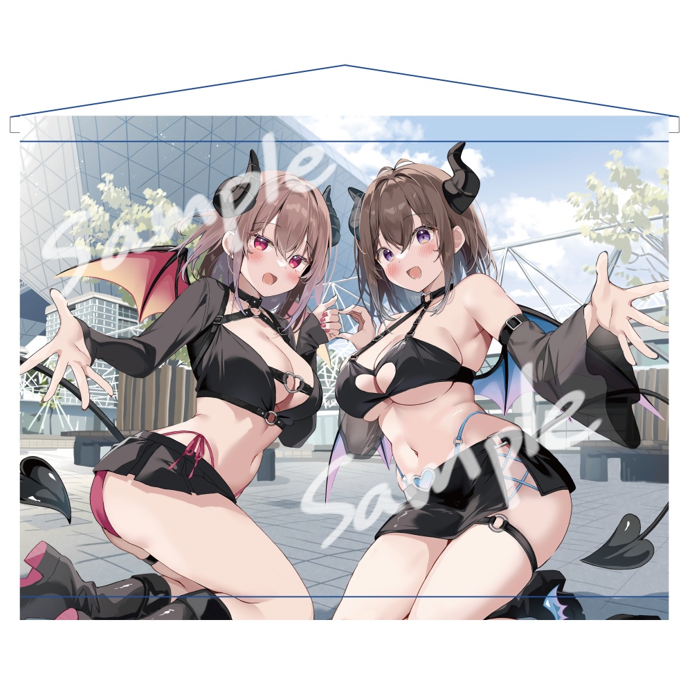 【C108】「サキュバスはわわちゃん&妹ちゃん」B2Wスエードタペストリー横(組み立て式)