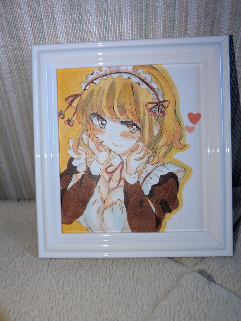 【オリジナル原画】さくらんぼメイド♡ かわいい女の子 水彩イラスト 寸松庵サイズ サイン入り