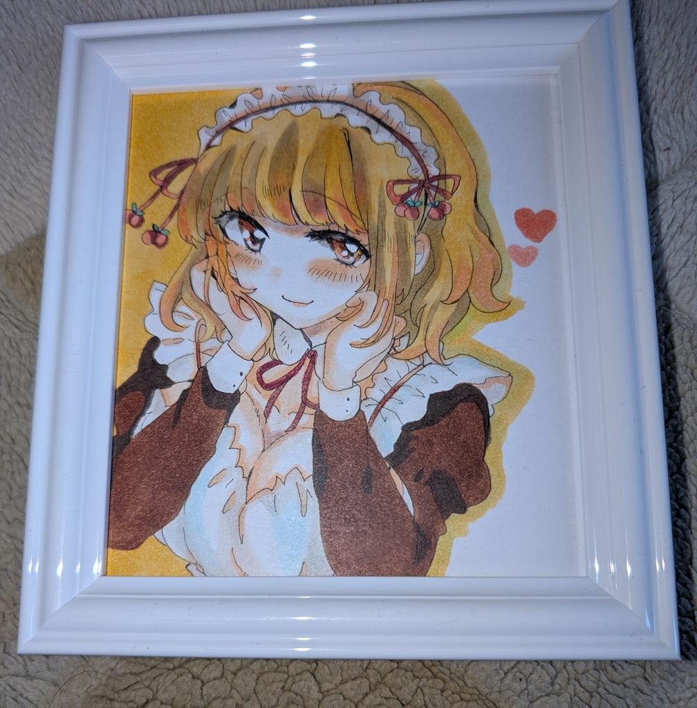 【オリジナル原画】さくらんぼメイド♡ かわいい女の子 水彩イラスト 寸松庵サイズ サイン入り