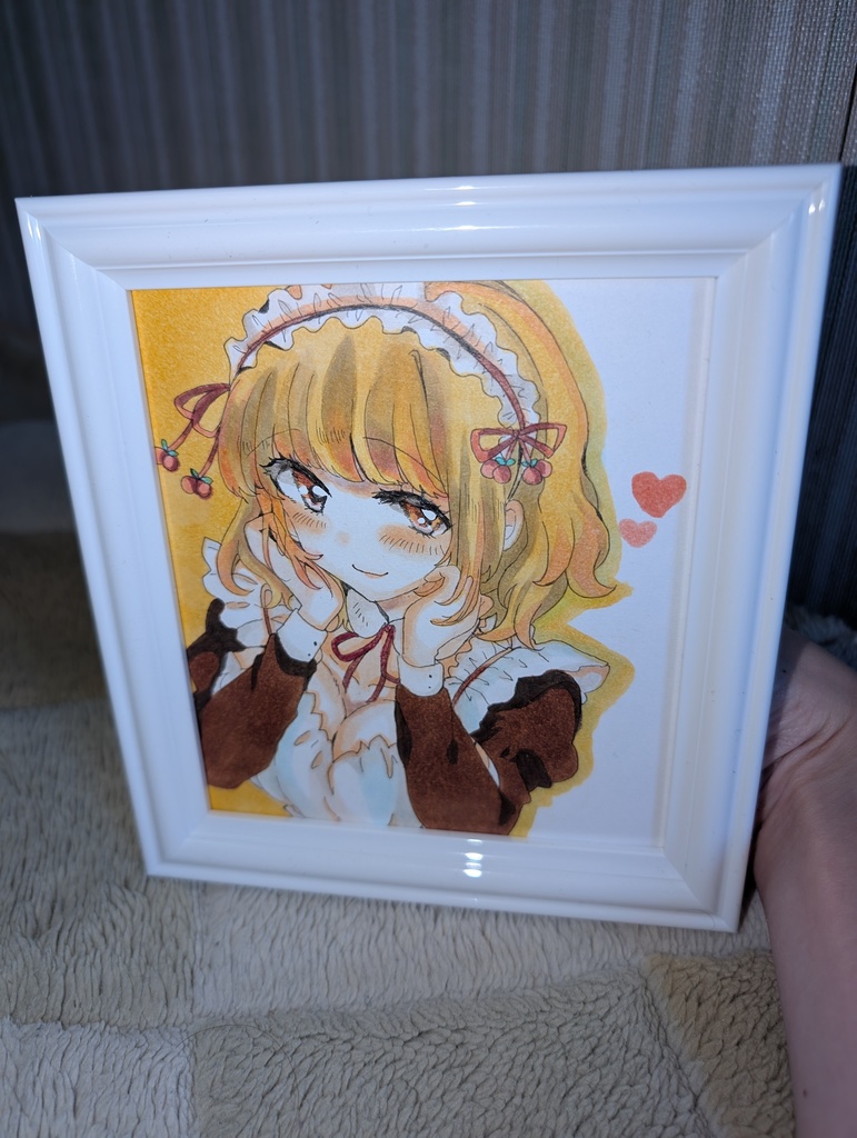 【オリジナル原画】さくらんぼメイド♡ かわいい女の子 水彩イラスト 寸松庵サイズ サイン入り